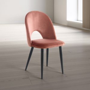 Chaise rembourré rose poudré en tissu effet velours rose poudré et métal noir mat 48 x 54 x 87 cm