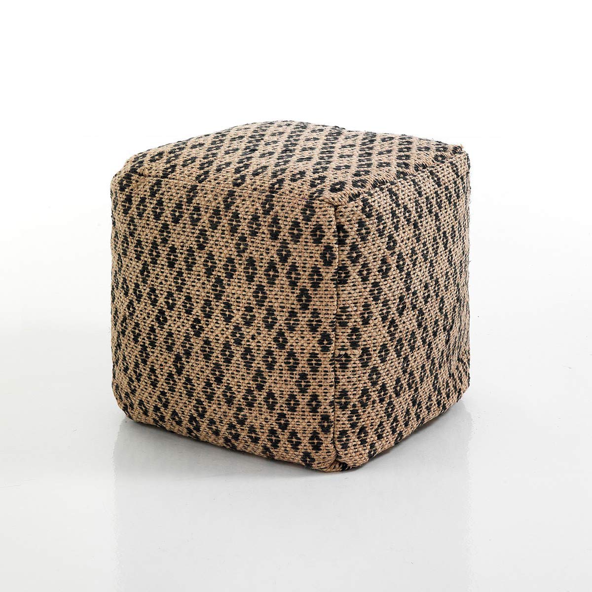 Pouf Nagar-d en jute tissé naturel et noir. 50 x 50 x 45 cm (hauteur)