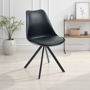 Chaise Kiki Slim noire en similicuir et polypropylène avec pieds en acier noir mat 48 x 58 x H. 82 cm