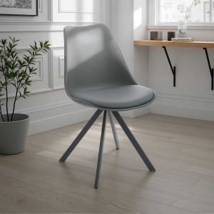 Chaise Kiki slim noire en similicuir et polypropylène avec pieds en acier gris mat 48 x 58 x H. 82 cm