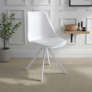 Chaise Kiki blanche slim en similicuir et polypropylène avec pieds en acier blanc mat 48 x 58 x H. 82 cm