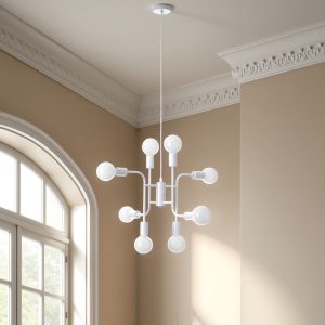 Lustre Paul en métal blanc mat avec câble réglable. 59 x 59 x 43 cm