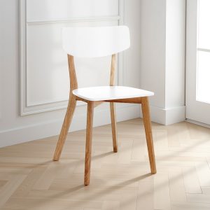 Chaise Varm blanche/bois en bois massif laqué blanc mat et chêne teinté 40 x 43 x H. 79 cm