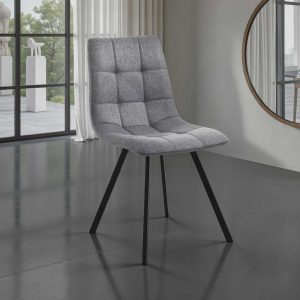 Nouvelle chaise rembourrée Tania. New Unity en tissu gris et acier noir mat 46 x 56 x H. 85 cm