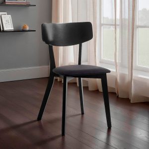 Chaise Varm noire en tissu noir et bois massif laqué noir mat 44x47xH.80 cm