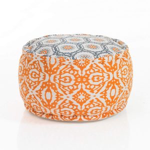 Pouf rond Miri. revêtement 100 % coton. jaune et bleu. 50 x 30 cm
