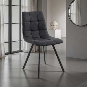 Nouvelle chaise Tania anthracite rembourrée en tissu anthracite et acier noir mat 46x56xH.85 cm