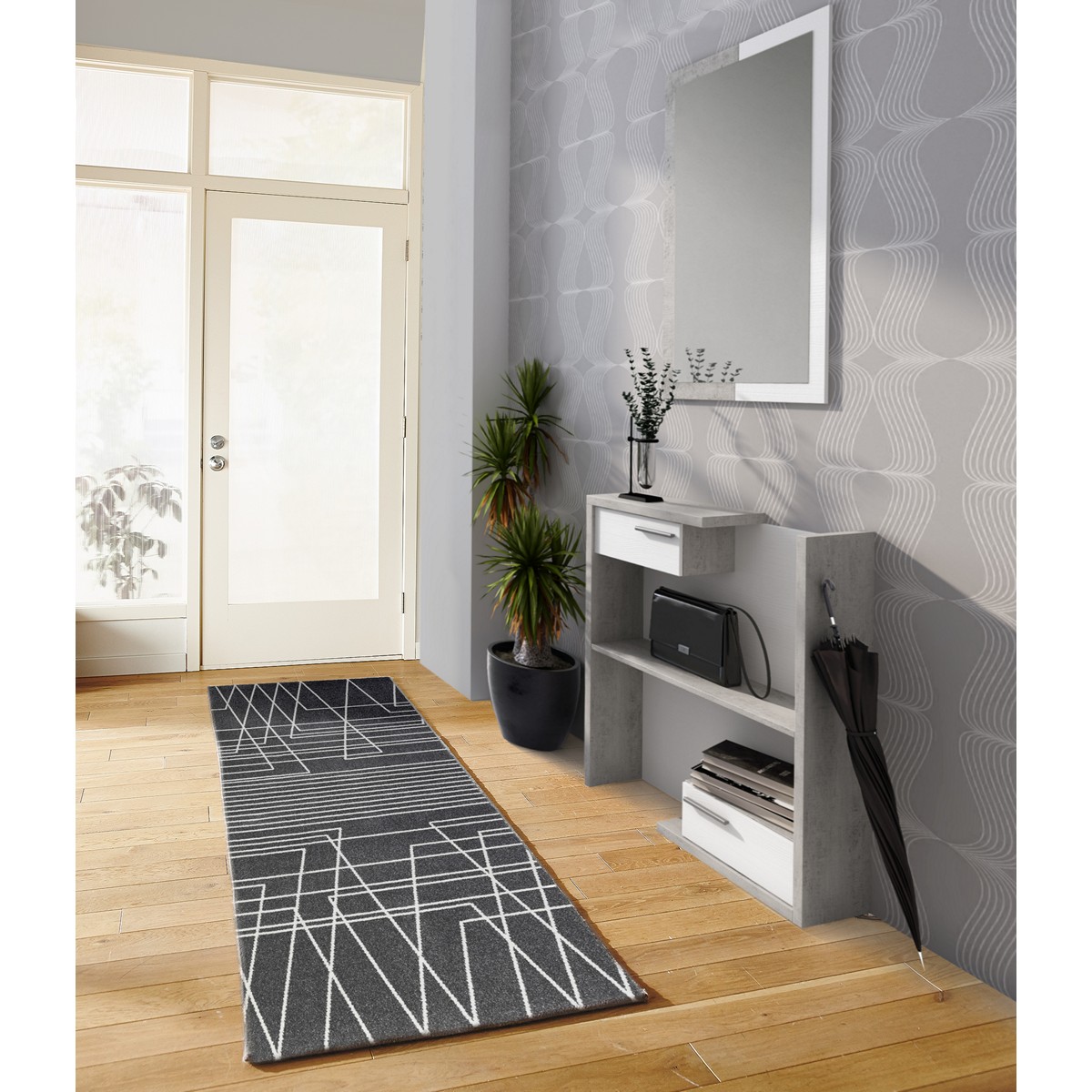 Tapis de couloir City gris et noir 14. 100 % polypropylène. 80 x 150 cm
