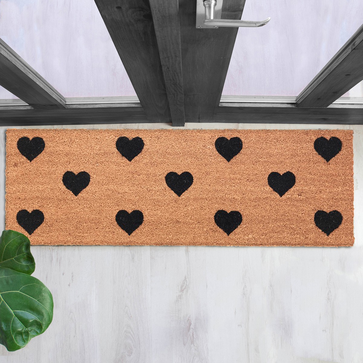 Tapis de sol Love Runner en fibres de coco et PVC antidérapant. motif cœur. 40 x 120 x 2 cm