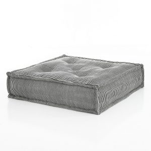 Pouf carré Yara Lines avec revêtement en coton blanc. dimensions : L.80 P.80 H.20 cm (H.35 avec palette)