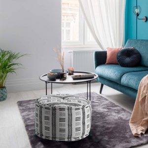 Pouf rond Yara Morse 100 % coton. fabriqué en Inde. diamètre 50 cm. hauteur 30 cm