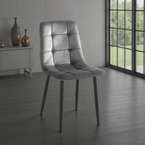 Fauteuil Faffy gris avec revêtement en microfibre effet velours. coloris gris. H. 85 x L. 42 x P. 53 cm