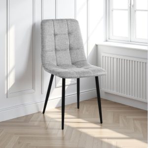 Chaise FAFFY EVO GREY. tissu gris. structure en métal noir mat. H.85 L.42 P.53