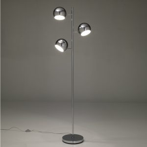 Lampadaire GLOBE à 3 lumières réglables. métal chromé. H.155 L.44 E14