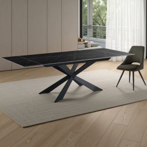 Table extensible Melvin Evo. céramique. marbre noir brillant. piètement en acier noir. H. 75 P. 90 L. 160/200/240