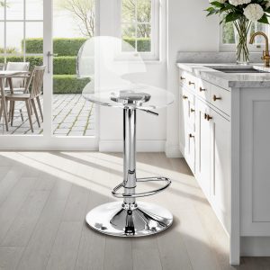 Tabouret de bar réglable Susy en acrylique transparent et métal chromé 40x41xH.56/76