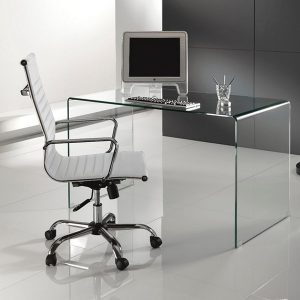 Bureau Bend en verre courbé. 12 mm d'épaisseur. 126 x 70 x H. 74 cm