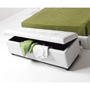 Joli coffre rembourré blanc en similicuir blanc 140 x 47 x 44 cm