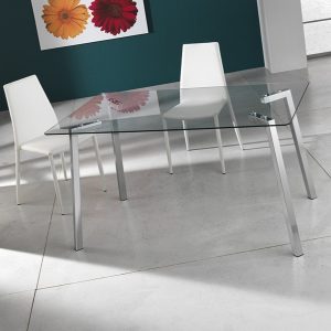 Table de bureau Kirk en verre trempé transparent avec pieds en métal chromé 140x80 cm