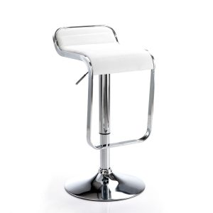 Tabouret de bar réglable Snppy blanc en similicuir blanc et métal chromé 35.5 x 44 x H. 67-87 cm
