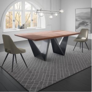 Table fixe Cleft avec finition placage noyer et piètement en métal peint noir mat 200x100 cm