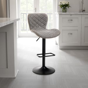 Tabouret de bar réglable Diamond en similicuir gris vieilli et métal noir mat 48 x 55 x H. 87-107 cm