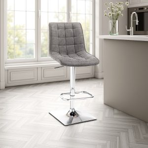 Tabouret de bar réglable Lux en similicuir gris vieilli et métal chromé 46x54xH.98-118 cm