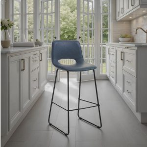Tabouret Leonel gris en similicuir gris vieilli et métal noir mat 45 x 49.5 x H. 100 cm