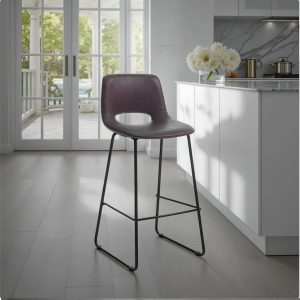 Tabouret Leonel marron en similicuir marron vieilli et métal noir mat 45 x 49.5 x H. 100 cm