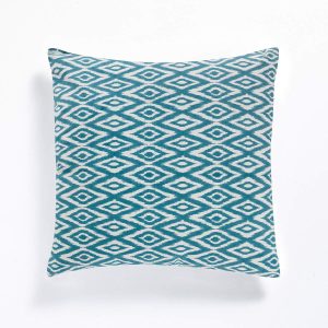 Coussin Kataam Tale 100% coton. housse amovible. blanc et bleu. 45x45 cm