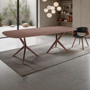 Table Copenhagen en bois massif avec plateau en MDF plaqué noyer foncé. H. 75 x P. 100 x L. 240
