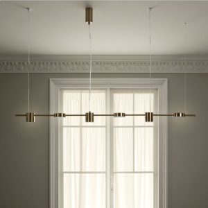 Lustre Domino LED Mind en aluminium couleur laiton antique mat. réglable. 160 x 10 x 130 cm