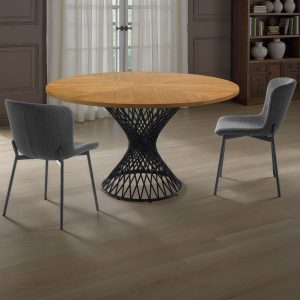 Table ronde Clew en placage chêne et piètement en métal noir mat. diamètre 137 cm