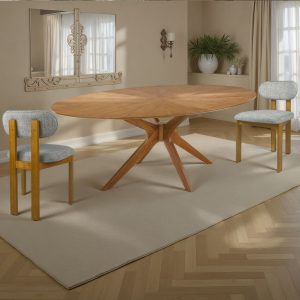 Table Tallin Chase en bois avec placage chêne et pieds en bois massif 190x110 cm