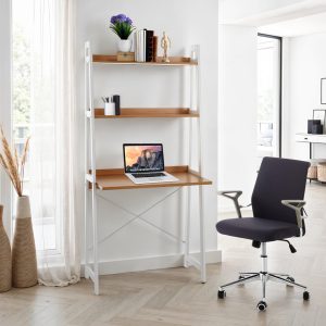 Bureau d'ordinateur Edmond. laqué blanc mat et finition chêne. 80 x 45 x H. 170 cm