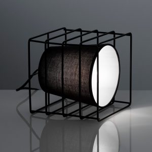 Lampe de table Frame Lara en métal noir mat et coton noir 18 x 20 x 18 cm