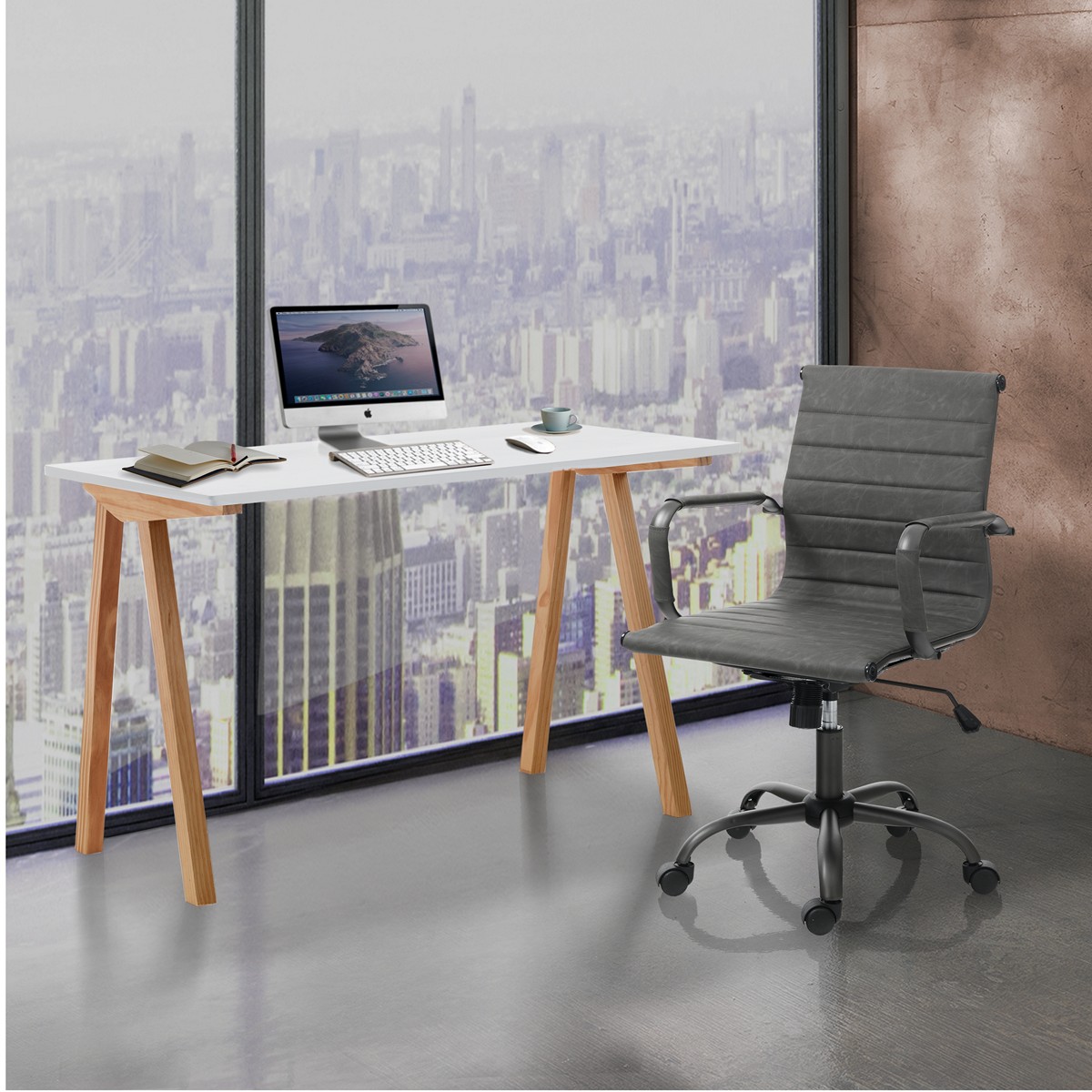 Bureau Mak et bureau d'ordinateur. finition chêne massif laqué blanc mat. 120 x 60 x 76 cm (hauteur)