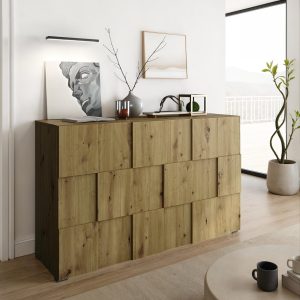 Buffet Patrik à 3 portes. finition chêne. 138 x 42 x H. 84.5 cm
