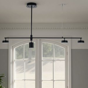 Lustre Domino noir à LED en aluminium noir mat avec 3 lumières directionnelles 120 x 10 cm H. 70 cm