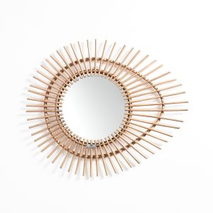 Miroir mural naturel Rays-c en rotin et verre 60x55 cm