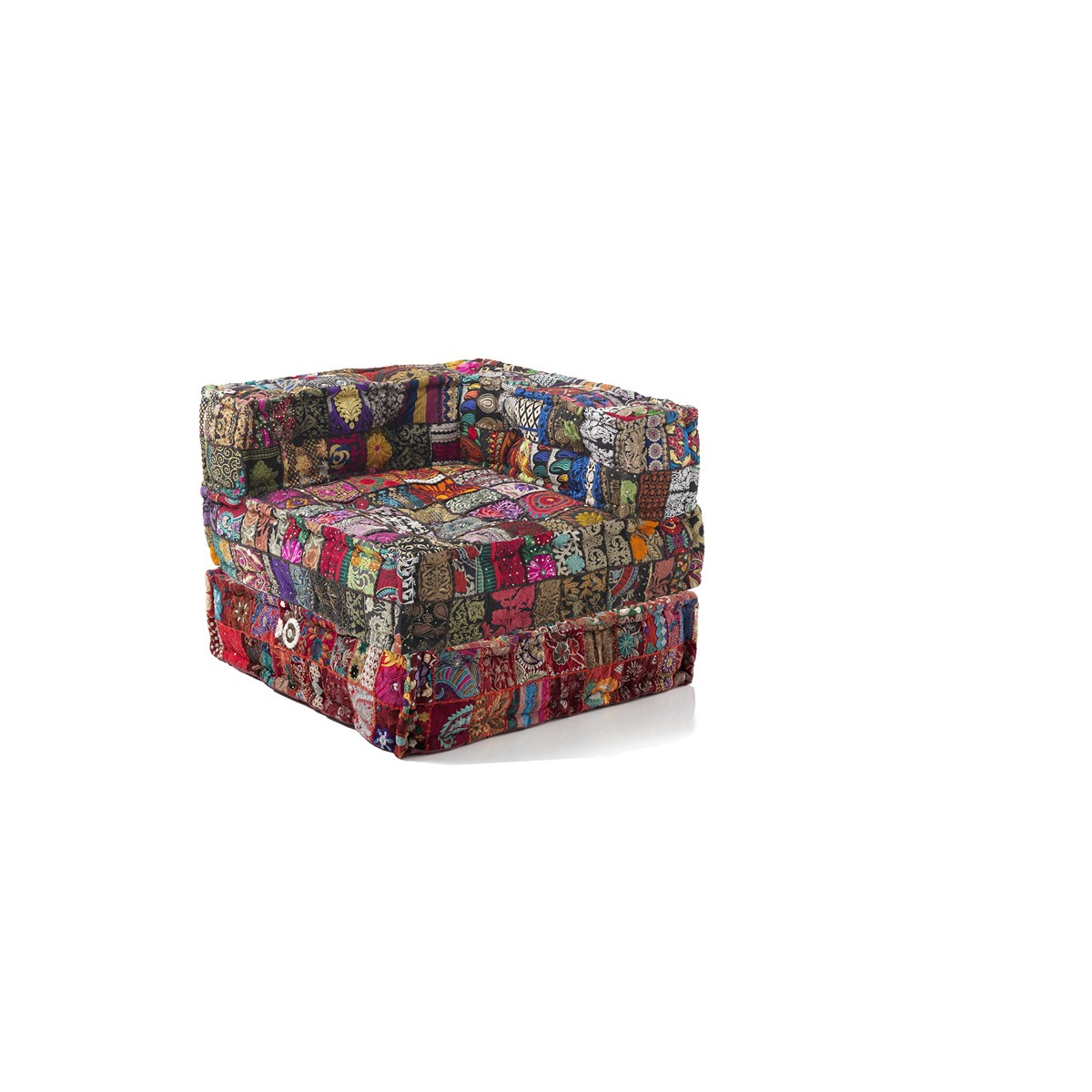 Fauteuil haut/chaise longue Yara. composition 34. revêtement patchwork multicolore 100 % coton. 80 x 80 x H. 60 cm