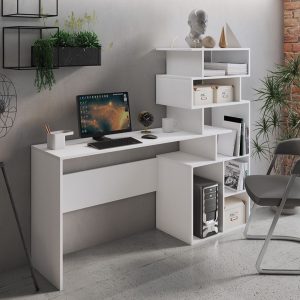Bureau/bibliothèque Ghea finition mélèze blanc 158 x 39.5 x H. 135 cm