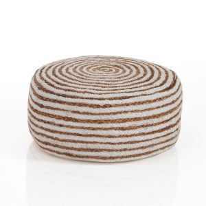 Pouf Kota B en jute à rayures tissées marron et blanc. diamètre 50 x hauteur 25 cm