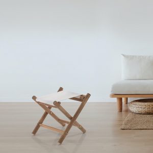 Tabouret pliant en teck et rotin avec assise en coton pour usage intérieur/extérieur 43 x 15 x H. 42 cm