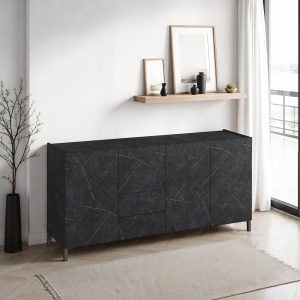 Buffet Eddy Black Marble. grand modèle. finition marbre noir mat. hauteur 84 cm. largeur 174 cm. profondeur 40 cm. fabriqué en Italie