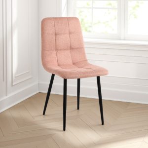 Chaise FAFFY PINK EVO. tissu rose. structure en métal noir mat. H.85 L.42 P.53