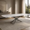 Table ovale extensible GEMY 160 MARBRE BLANC - PLATINE finition marbre blanc brillant