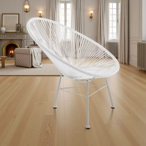 Fauteuil Numana blanc d'intérieur et d'extérieur en métal blanc mat et corde blanche 70 x 86 x H. 86 cm