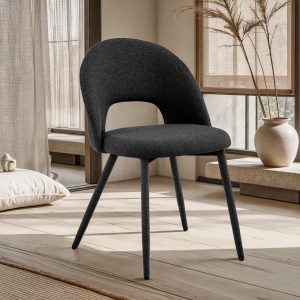 Fauteuil rembourré Selma Black. tissu polyester noir facile à nettoyer. H. 79 cm. L. 51 cm. P. 54 cm. hauteur d'assise 48 cm