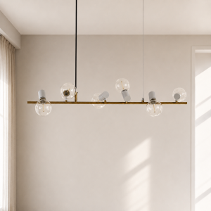 Lustre à branches en laiton avec éclairage directionnel et cordon réglable. 90 cm x 120 cm